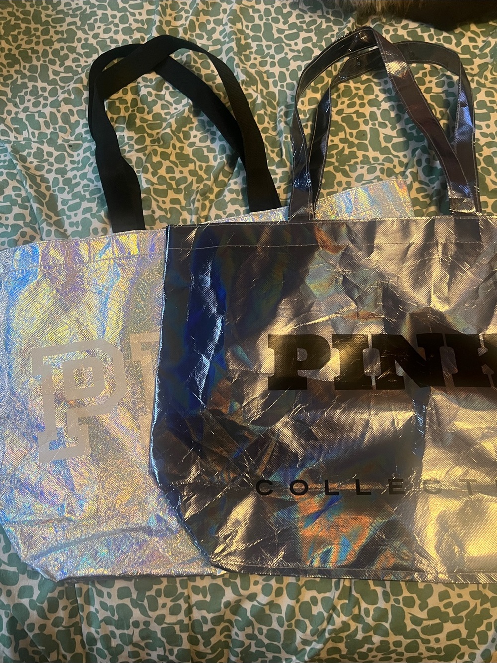 PINK Victoria's Secret  reusable Iridescent Holographic Tote Bag - Silver